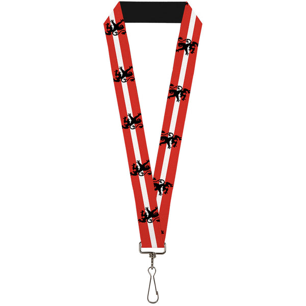 Buckle-Down Lanyard - 1.0" - Rampant Lion Repeat Stripes Red White Black