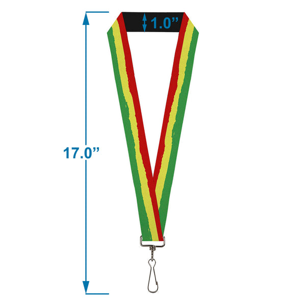 Buckle-Down Lanyard - 1.0" - Rasta Stripes Painted Green Yellow Red