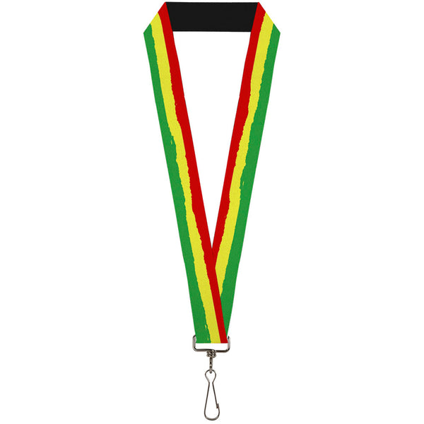 Buckle-Down Lanyard - 1.0" - Rasta Stripes Painted Green Yellow Red