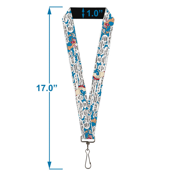 Buckle-Down Lanyard - 1.0" - Ren And Stimpy Pose And Quote Bubbles Stacked Blue