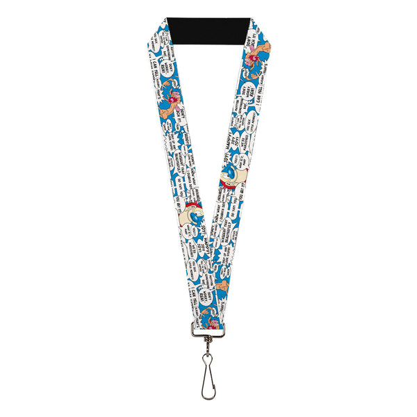 Buckle-Down Lanyard - 1.0" - Ren and Stimpy Pose and Quote Bubbles Stacked Blue