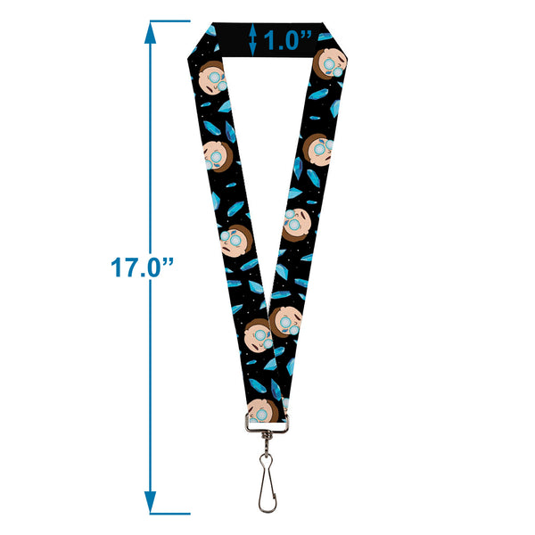Buckle-Down Lanyard - 1.0" - Rick And Morty Death Crystals And Morty Expression Black/Blues