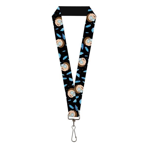 Buckle-Down Lanyard - 1.0" - Rick and Morty Death Crystals and Morty Expression Black/Blues