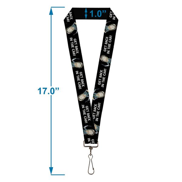 Buckle-Down Lanyard - 1.0" - Rick And Morty Rick GET BACK IN THE CAR Pose Black/White