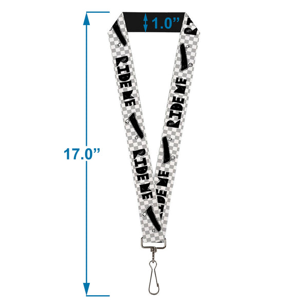 Buckle-Down Lanyard - 1.0" - RIDE ME Skateboard W Mini Checker White Gray Black