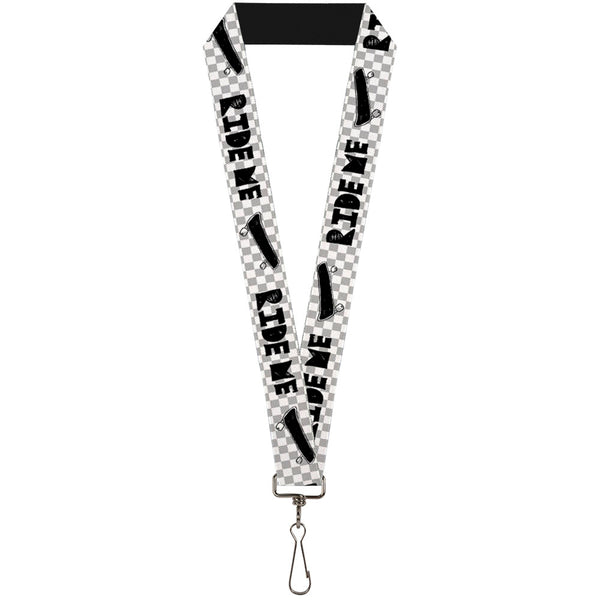 Buckle-Down Lanyard - 1.0" - RIDE ME Skateboard w Mini Checker White Gray Black