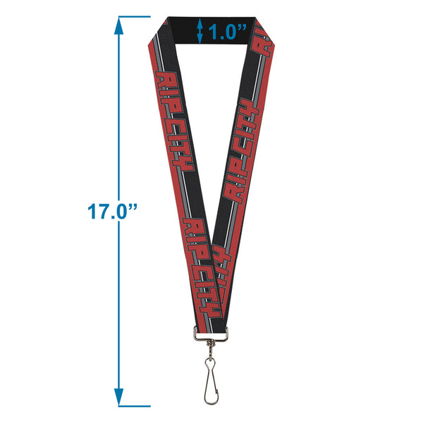 Buckle-Down Lanyard - 1.0" - RIP CITY Stripe Mesh Black Gray Red