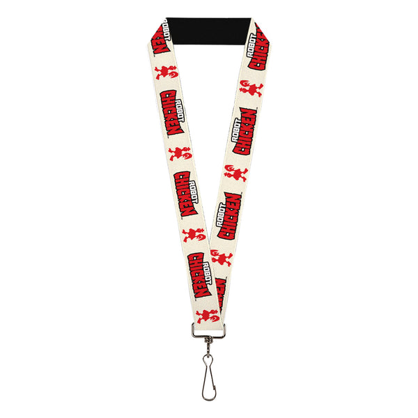 Buckle-Down Lanyard - 1.0" - ROBOT CHICKEN Silhouette Chicken and Title Logo Ivory/Red