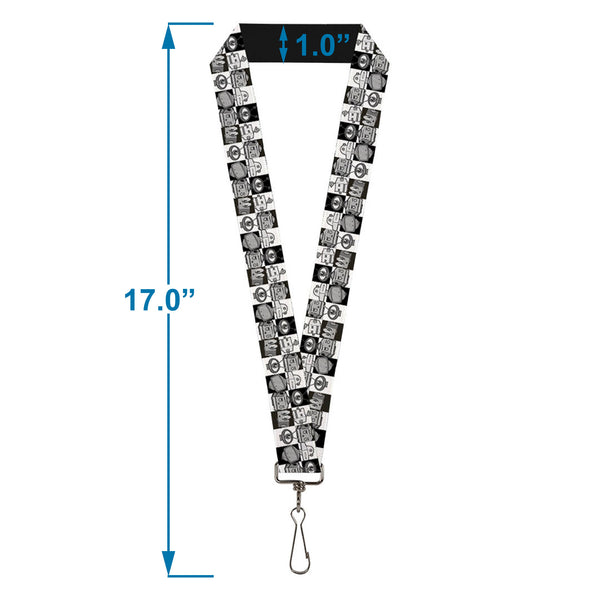 Buckle-Down Lanyard - 1.0" - Robot Heads Checkers Black White