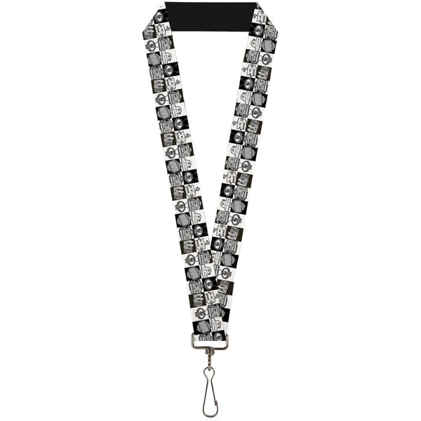 Buckle-Down Lanyard - 1.0" - Robot Heads Checkers Black White