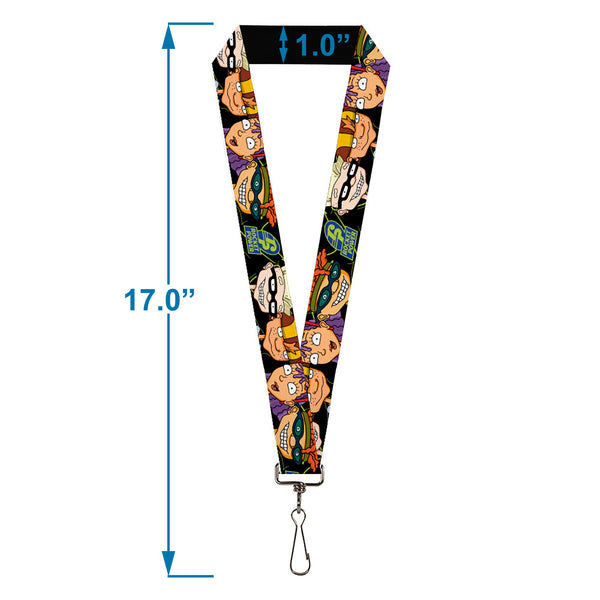 Buckle-Down Lanyard - 1.0" - ROCKET POWER RP Logo/4-Character Faces CLOSE-UP Black/Green/Blue