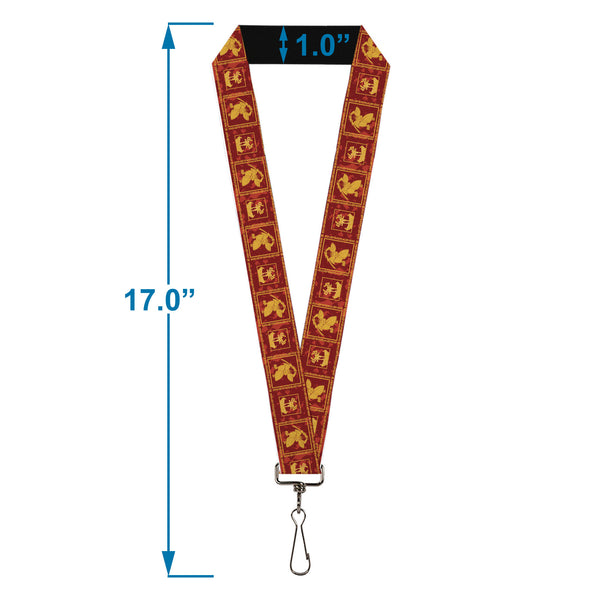 Buckle-Down Lanyard - 1.0" - Samurai Jack Action Pose And Dragon Icon Blocks Reds/Orange
