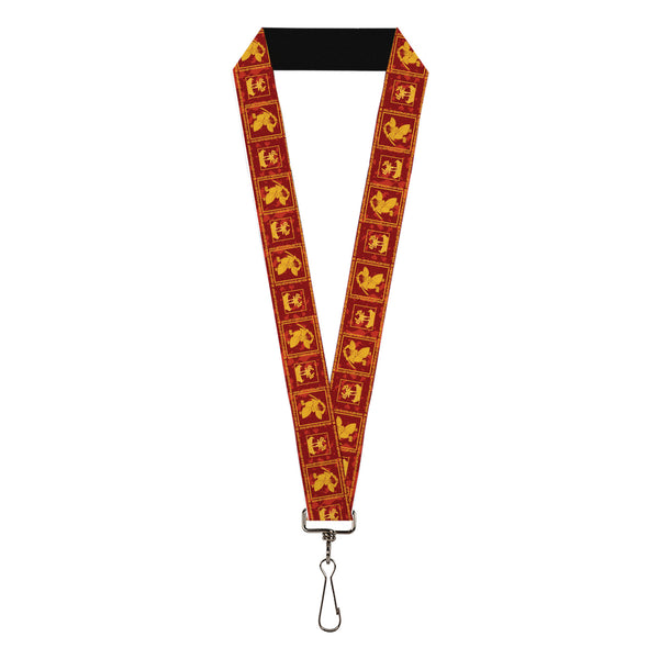 Buckle-Down Lanyard - 1.0" - Samurai Jack Action Pose and Dragon Icon Blocks Reds/Orange