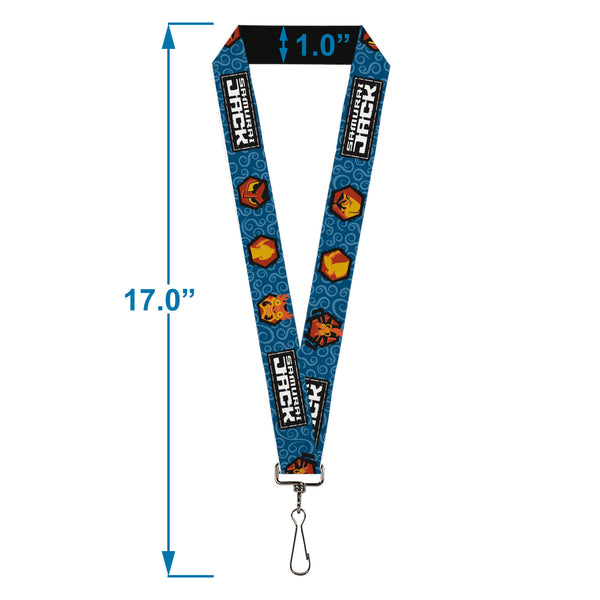 Buckle-Down Lanyard - 1.0" - SAMURAI JACK Title Logo And Icons With Swirl Blues