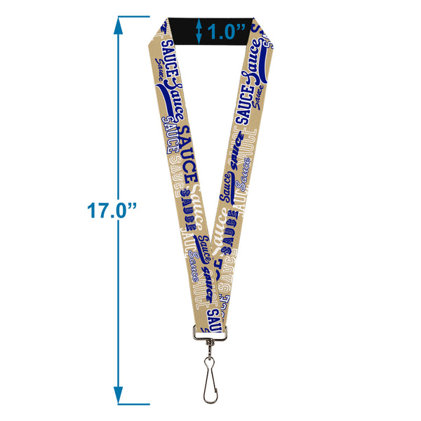 Buckle-Down Lanyard - 1.0" - SAUCE Typography Collage Tan/White/Blue