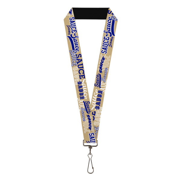 Buckle-Down Lanyard - 1.0" - SAUCE Typography Collage Tan/White/Blue