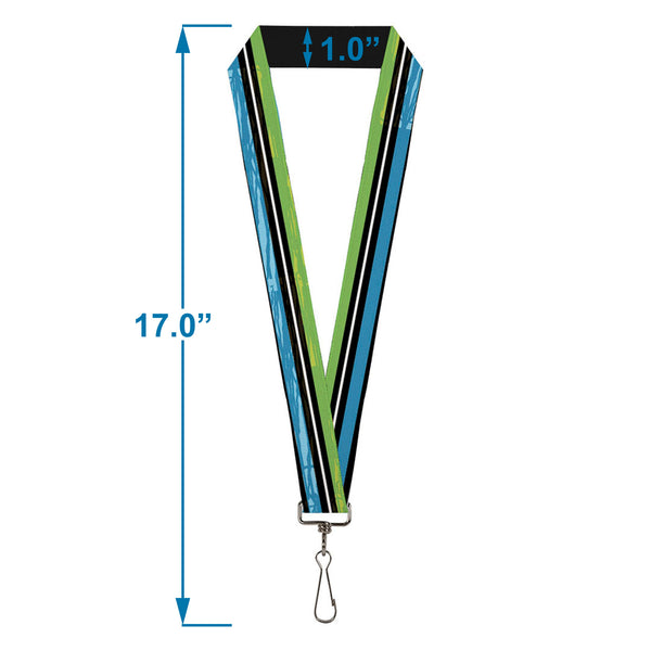 Buckle-Down Lanyard - 1.0" - Scribble Stripes Blue Green White