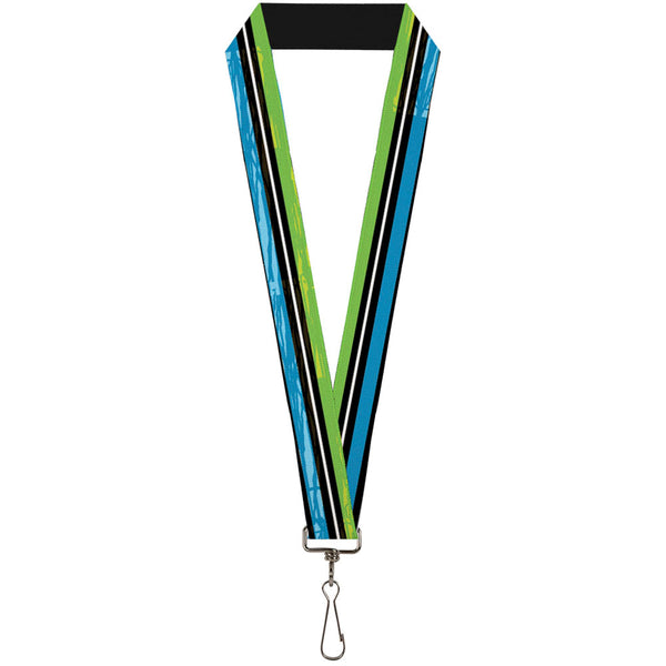 Buckle-Down Lanyard - 1.0" - Scribble Stripes Blue Green White