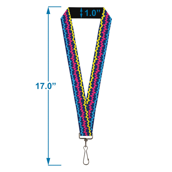 Buckle-Down Lanyard - 1.0" - Scribble Zig Zag Stripe Navy/Multi Color