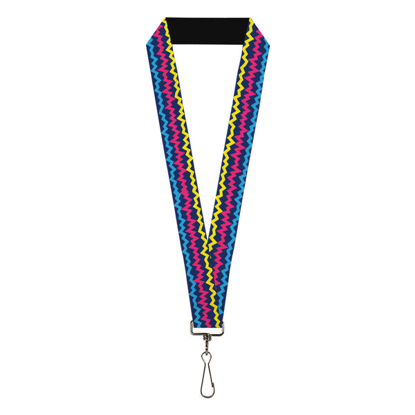 Buckle-Down Lanyard - 1.0" - Scribble Zig Zag Stripe Navy/Multi Color