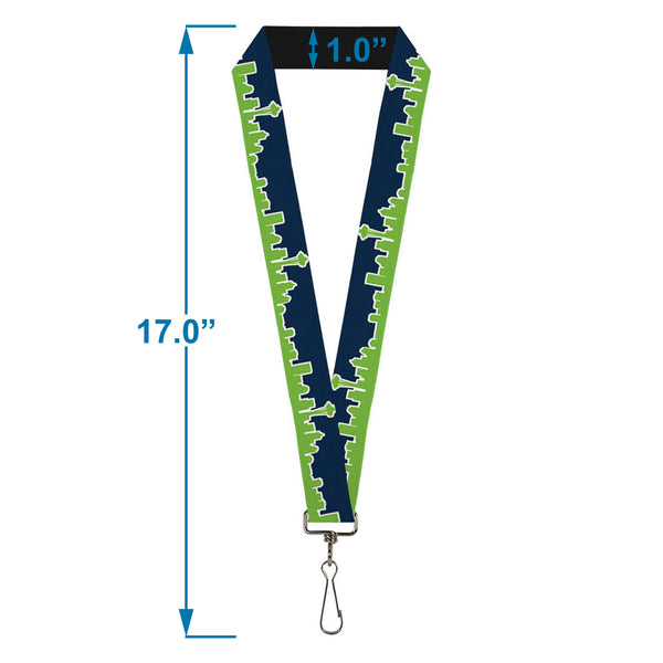 Buckle-Down Lanyard - 1.0" - Seattle Skyline Navy Lime Green