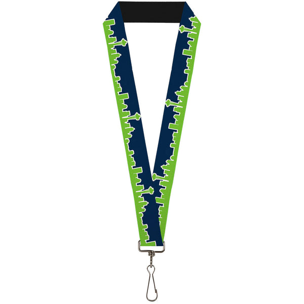 Buckle-Down Lanyard - 1.0" - Seattle Skyline Navy Lime Green