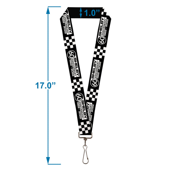 Buckle-Down Lanyard - 1.0" - SHELBY 60 YEARS SINCE 1962 Checker Black White