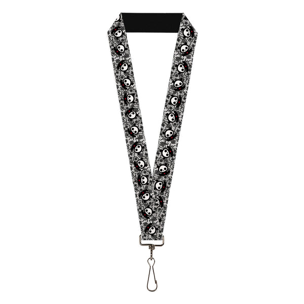 Buckle-Down Lanyard - 1.0" - Skelanimals Diego the Bat Pose Lace Print White/Black