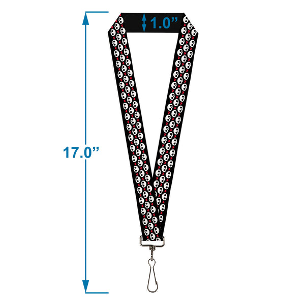 Buckle-Down Lanyard - 1.0" - Skelanimals Face Logo And Heart Black/White/Red