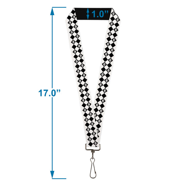 Buckle-Down Lanyard - 1.0" - Skelanimals Face Logo Checker White/Black