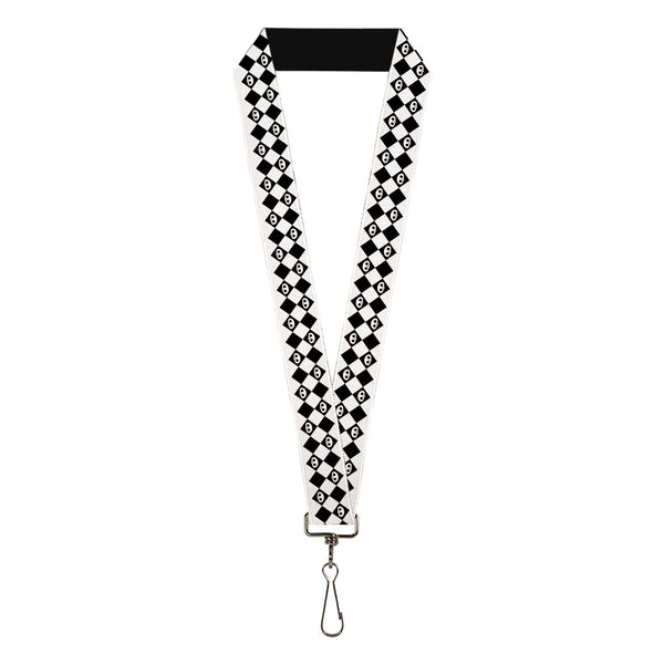 Buckle-Down Lanyard - 1.0" - Skelanimals Face Logo Checker White/Black