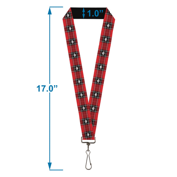 Buckle-Down Lanyard - 1.0" - Skelanimals Face Logo Plaid Red/Black/White
