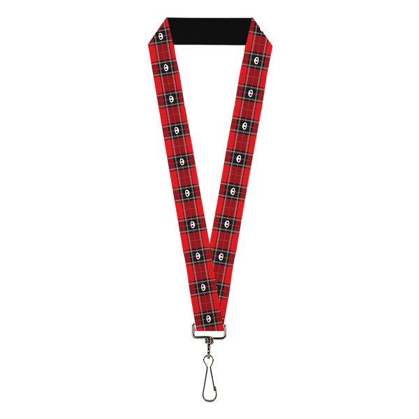 Buckle-Down Lanyard - 1.0" - Skelanimals Face Logo Plaid Red/Black/White