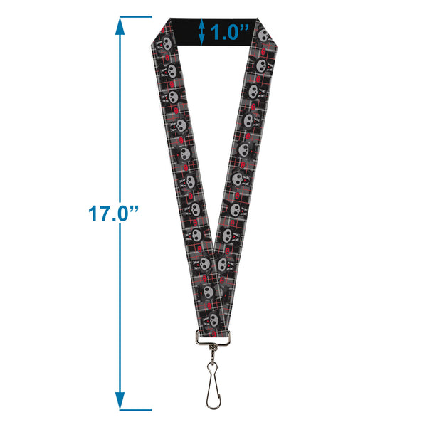 Buckle-Down Lanyard - 1.0" - Skelanimals Five Animals And Face Logo Plaid Black/Red/White