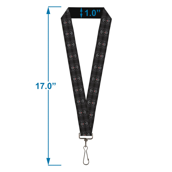 Buckle-Down Lanyard - 1.0" - Skelanimals Pen The Penguin Pose Plaid Grays/Black