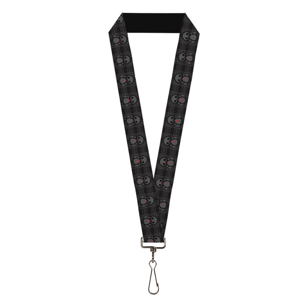 Buckle-Down Lanyard - 1.0" - Skelanimals Pen the Penguin Pose Plaid Grays/Black