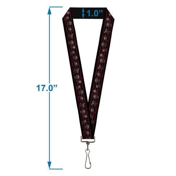 Buckle-Down Lanyard - 1.0" - Skelanimals Six Character Collage Black/Red/Grays