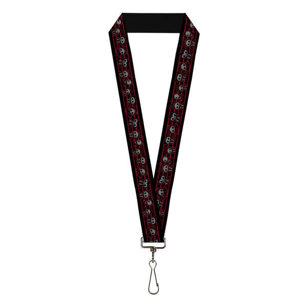 Buckle-Down Lanyard - 1.0" - Skelanimals Six Character Collage Black/Red/Grays