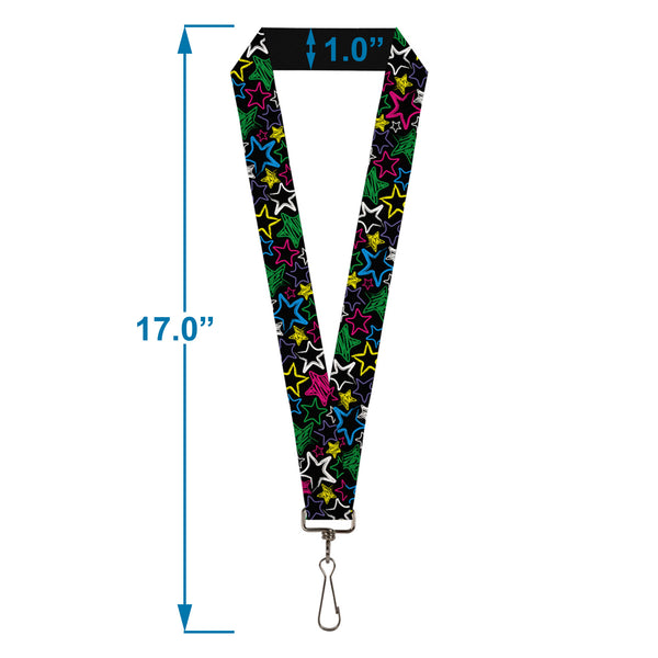 Buckle-Down Lanyard - 1.0" - Sketch Stars Black Multi Color