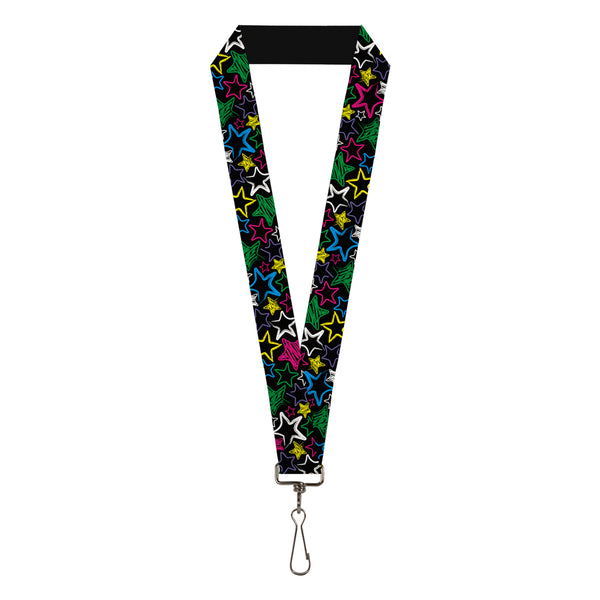 Buckle-Down Lanyard - 1.0" - Sketch Stars Black Multi Color