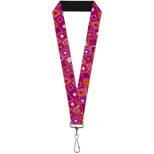 Buckle-Down Lanyard - 1.0" - Skewed Squares Stacked Purple Orange Pinks