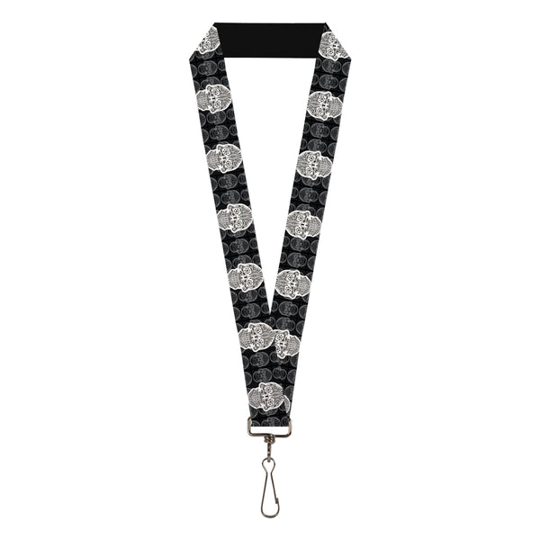 Buckle-Down Lanyard - 1.0" - Skull Candy Black Gray White