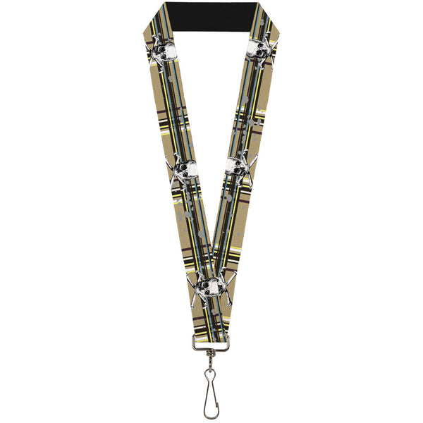Buckle-Down Lanyard - 1.0" - Skull & Cross Bones Plaid Tan