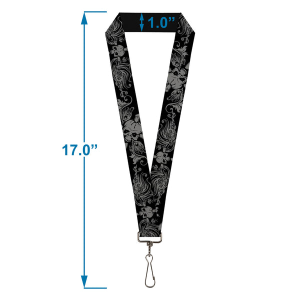 Buckle-Down Lanyard - 1.0" - Skull & Dagger W Filigree Black Gray