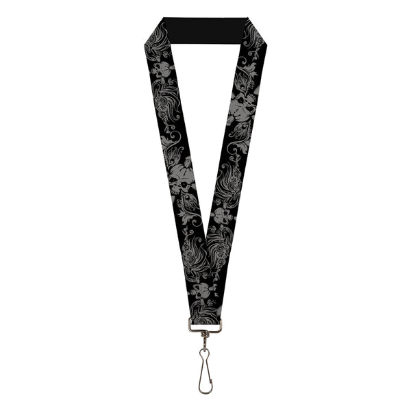 Buckle-Down Lanyard - 1.0" - Skull & Dagger w Filigree Black Gray