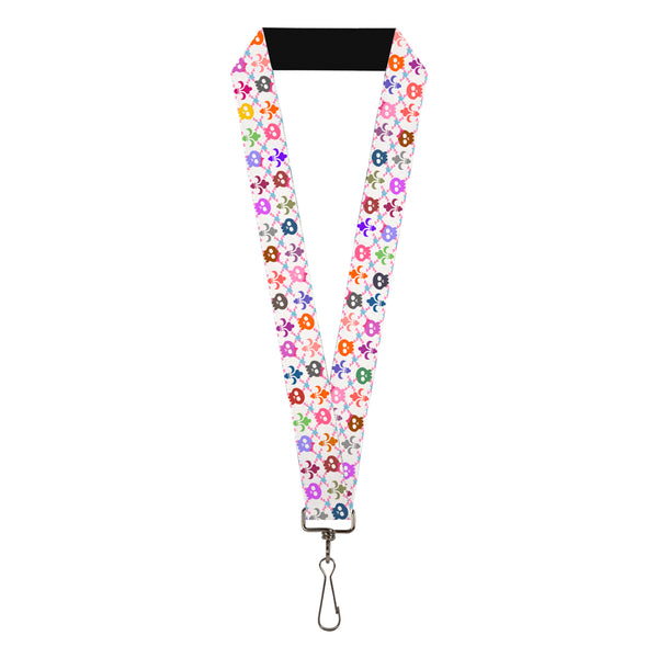 Buckle-Down Lanyard - 1.0" - Skull & Fleur-de-Lis White Multi Color