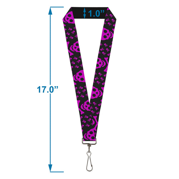 Buckle-Down Lanyard - 1.0" - Skull W Babies Black Fuchsia