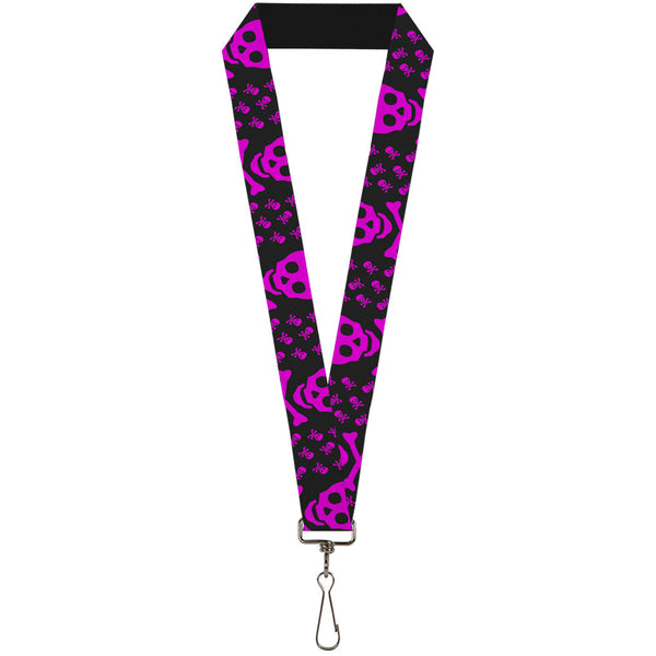 Buckle-Down Lanyard - 1.0" - Skull w Babies Black Fuchsia