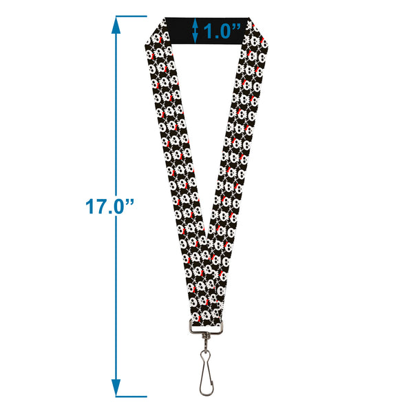 Buckle-Down Lanyard - 1.0" - Skull W Bow Black White Red