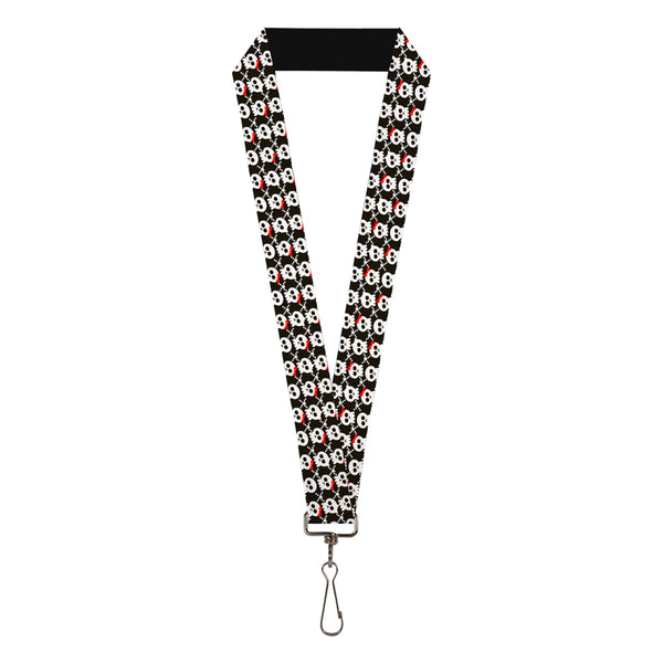 Buckle-Down Lanyard - 1.0" - Skull w Bow Black White Red
